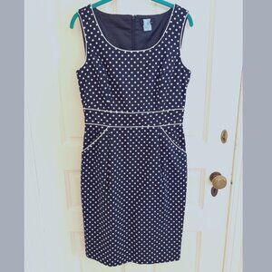Tahari Navy and White Polka Dot Dress Size 6